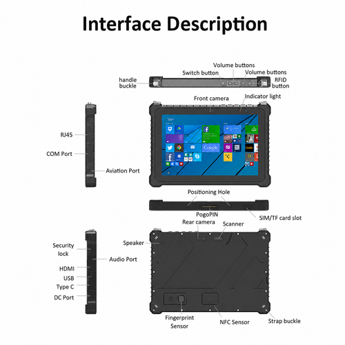 Robustes 10-Zoll-Tablet mit kapazitivem Touchscreen – IP67-zertifiziert (wasserfest & sturzfest), extrem widerstandsfähig, Windows 11