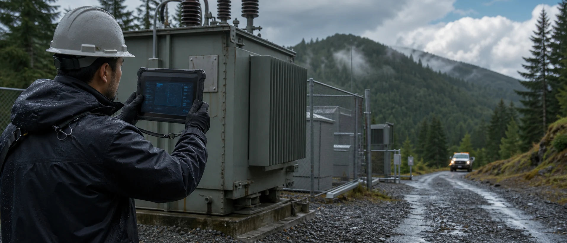 Außendiensttechniker dokumentiert eine abgelegene Energieanlage