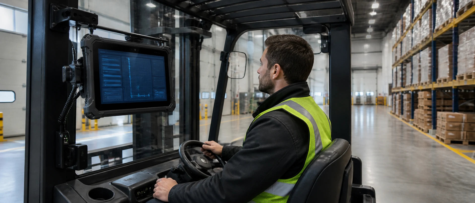 Windows-Industrie-Terminal im Fahrerarbeitsplatz eines Gabelstaplers